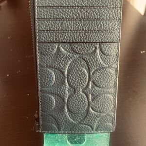 Coach Navy blue Leather card holder with zipper